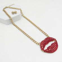 Load image into Gallery viewer, RHINESTONE LIP PENDANT NECKLACE – STATEMENT LIP BLING JEWELRY
