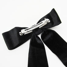 Load image into Gallery viewer, BLACK VELVET LONG BOW I BARRETTE HAIR CLIP I LONG TAIL HAIR BOW
