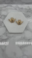 Load and play video in Gallery viewer, GOLD BEE STUD EARRINGS, RHINESTONE BUMBLE BEE EARRINGS, INSECT STATEMENT EARRINGS, BLACK ENAMEL BEE JEWELRY, GIFT FOR HER

