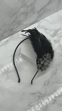 Load and play video in Gallery viewer, BLACK FEATHER RHINESTONE HEADBAND, STATEMENT HEADPIECE, 1920S GATSBY FLAPPER HEADBAND, COCKTAIL PARTY HAIR ACCESSORY
