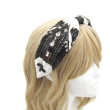 Load image into Gallery viewer, BLACK&amp;WHITE EMBELLISHED STATEMENT HEADBAND
