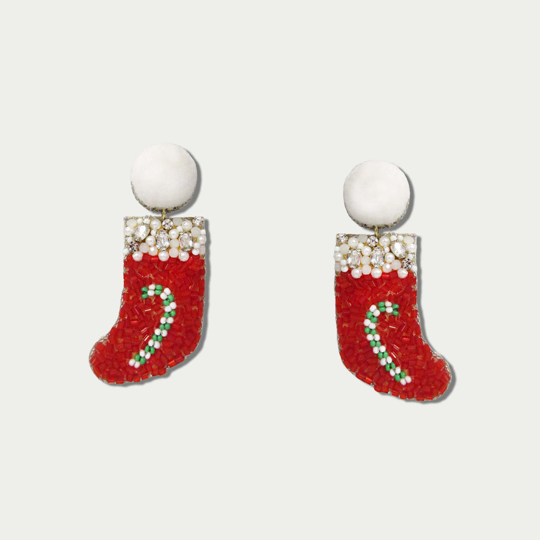 CHRISTMAS BEADED STATEMENT EARRINGS, UNIQUE HOLIDAY FASHION EARRINGS