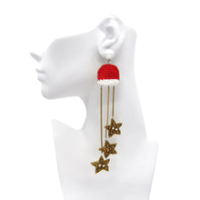 Load image into Gallery viewer, CHRISTMAS BEADED ASTATEMENT STAR EARRINGS, UNIQUE FASHION HOLIDAY PARTY EARRINGS

