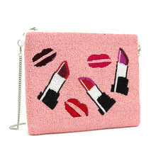 Load image into Gallery viewer, LIPS &amp; LIPSTICK PINK BEADED CLUTCH BAG
