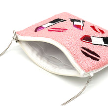 Load image into Gallery viewer, LIPS &amp; LIPSTICK PINK BEADED CLUTCH BAG
