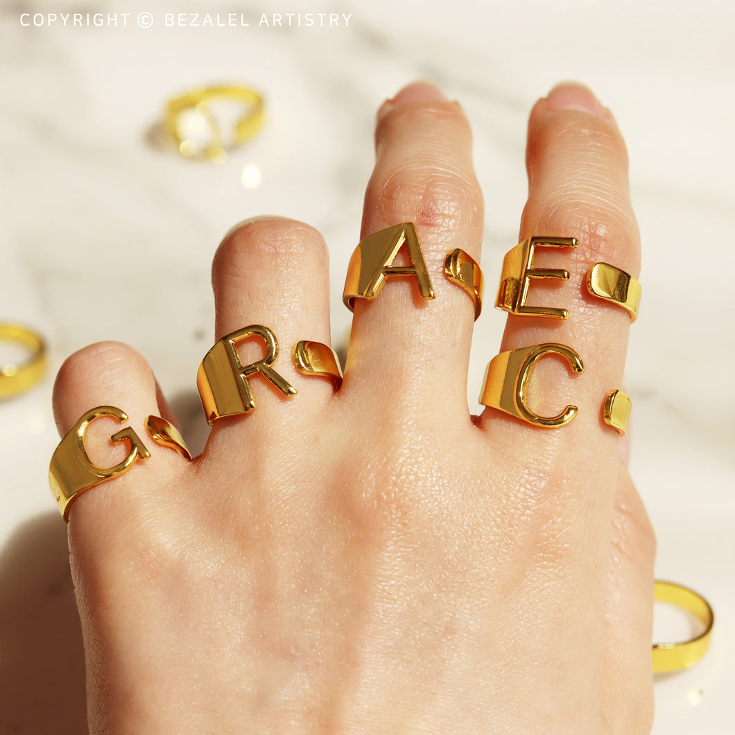 A-Z INITIAL LETTER ADJUSTABLE OPEN RING
