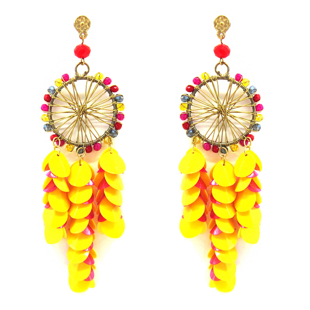 YELLOW MULTI TROPICAL SUMMER STATEMENT EARRINGS FOR WOMEN'S UNIQUE FASHION