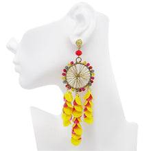 Load image into Gallery viewer, YELLOW MULTI TROPICAL SUMMER STATEMENT EARRINGS FOR WOMEN&#39;S UNIQUE FASHION
