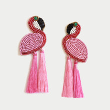 Load image into Gallery viewer, FLAMINGO WITH TASSEL DROP BEADED EARRINGS
