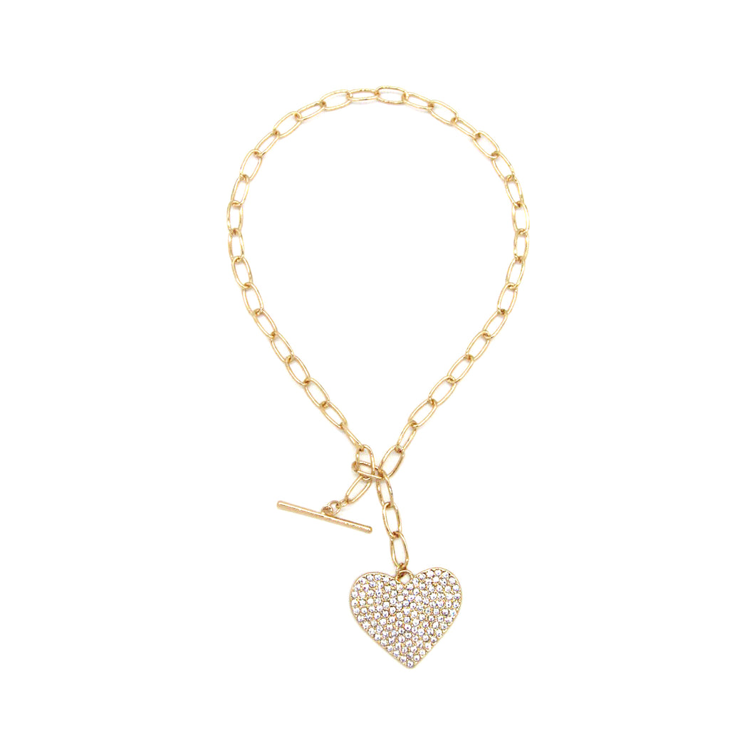 CRYSTAL HEART PENDANT CHAIN NECKLACE, WOMEN FASHION HEART ACCESSORIES