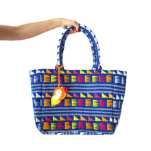 Load image into Gallery viewer, BLUE MULTI BEACH BAG WITH POMPOM

