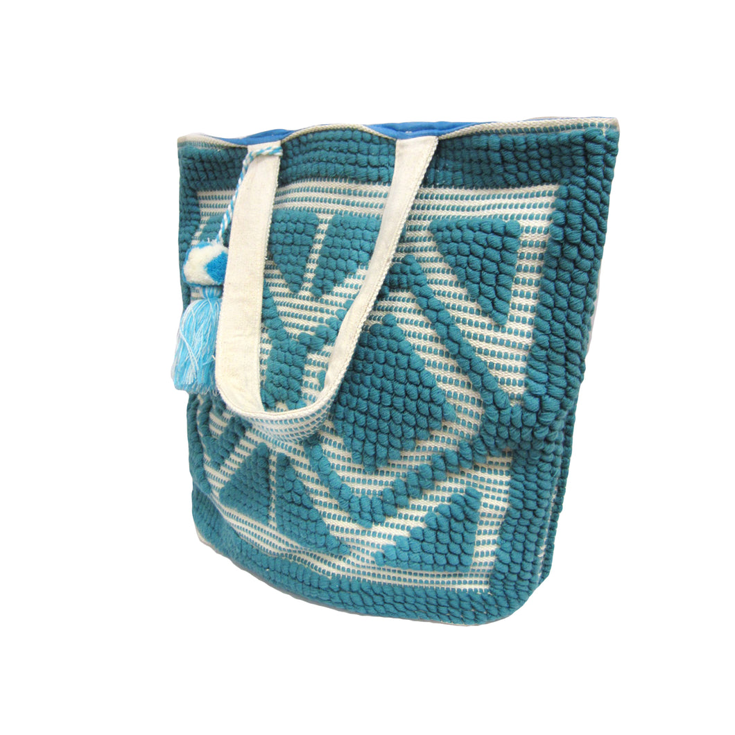 TURQUOISE TERRY BEACH BAG FOR WOMEN UNIQUE EMBROIDERY SHOULDER BAG