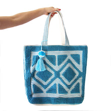 Load image into Gallery viewer, TURQUOISE TERRY BEACH BAG FOR WOMEN UNIQUE EMBROIDERY SHOULDER BAG
