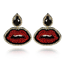 Load image into Gallery viewer, RED LIPS BEADED STUD DROP EARRINGS
