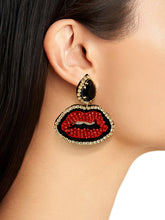 Load image into Gallery viewer, RED LIPS BEADED STUD DROP EARRINGS
