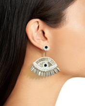 Load image into Gallery viewer, EVIL EYES BEADED STATEMENT SILVER EARRINGS
