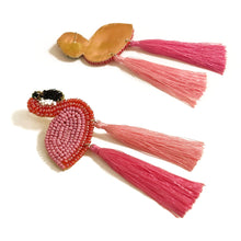 Load image into Gallery viewer, FLAMINGO WITH TASSEL DROP BEADED EARRINGS
