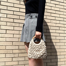 Load image into Gallery viewer, CROCHET KNIT WOOD HANDLE TOTE HAND BAG
