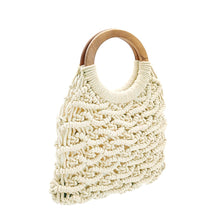 Load image into Gallery viewer, CROCHET KNIT WOOD HANDLE TOTE HAND BAG

