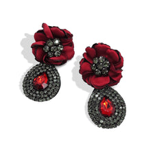 Load image into Gallery viewer, RED FLOWER WITH RHINESTONE DROP EARRINGS
