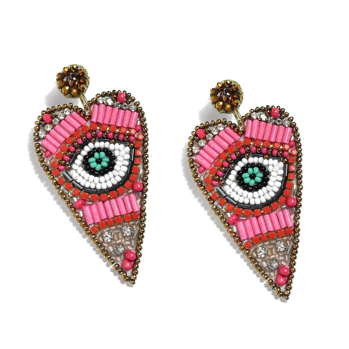 Gold Tone Evil Eyes Heart Earrings Fashion Unique Enamel Abstract Eyes Red  Heart Drop Dangle Earring Elegance Jewelry For Women Girls - 