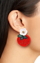 Load image into Gallery viewer, STRAWBERRY WITH FLOWER BEADED EARRINGS
