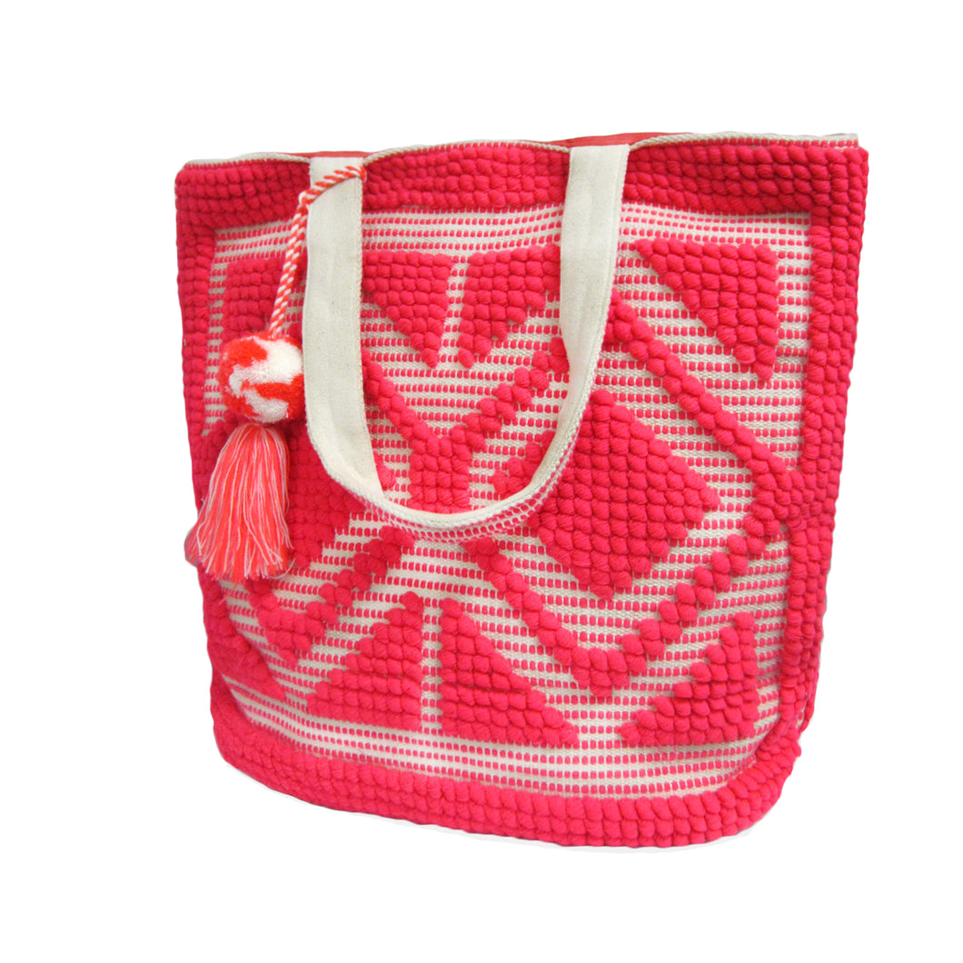 PINK TERRY BEACH BAG FOR WOMEN UNIQUE EMBROIDERY SHOULDER BAG