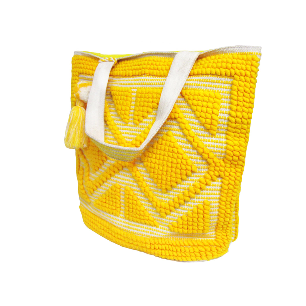 YELLOW TERRY BEACH BAG FOR WOMEN UNIQUE EMBROIDERY SHOULDER BAG